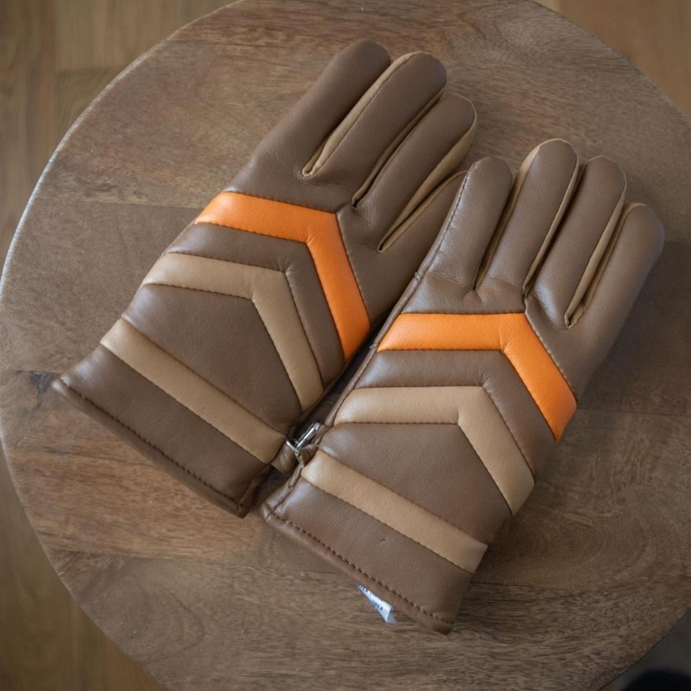 Vintage Chevron-Pattered Faux-Leather Gloves